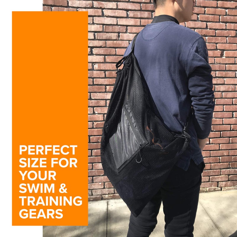 Fitdom Large Mesh Swim Drawstring Sling Bag. Best for Swimming, Gym & Beach - Image 3